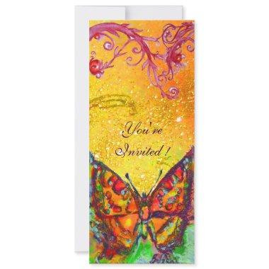 RED BUTTERFLY YELLOW GOLD SPARKLES Sweet 16 Party Invitations