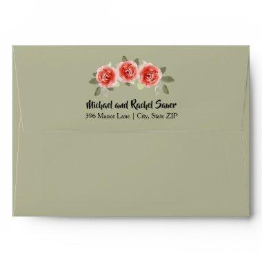 Red Cabbage Roses Green Envelope