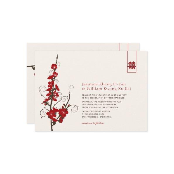 Red Cherry Blossoms Sakura Swirls Asian Wedding