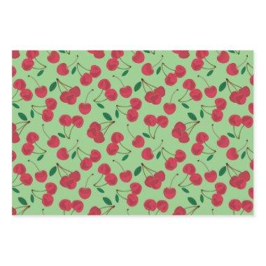 red cherry green background wrapping paper sheets