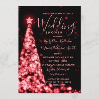 Red Christmas Tree Lights Holiday Couples Shower Invitations