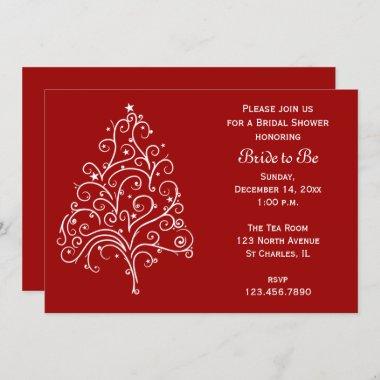 Red Christmas Tree Winter Bridal Shower Invitations