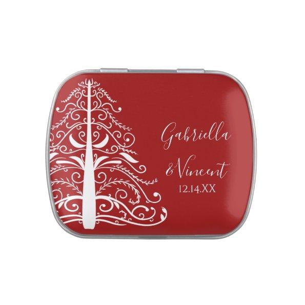Red Christmas Tree Winter Wedding Favor Candy Tin