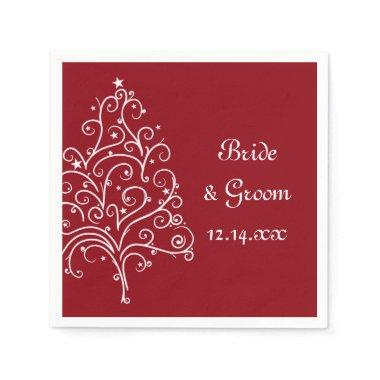 Red Christmas Tree Winter Wedding Paper Napkins
