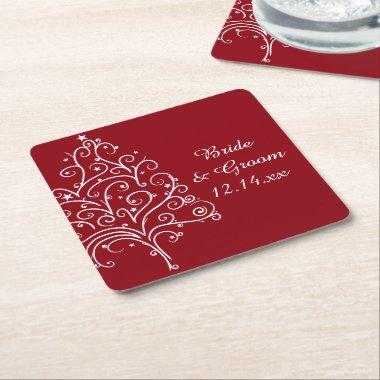 Red Christmas Tree Winter Wedding Square Paper Coaster