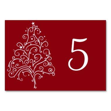 Red Christmas Tree Winter Wedding Table Numbers