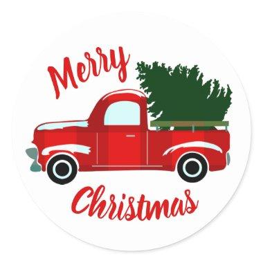 Red Christmas Truck Rustic Christmas Holiday Party Classic Round Sticker