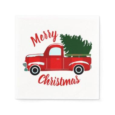 Red Christmas Truck Rustic Christmas Holiday Party Napkins