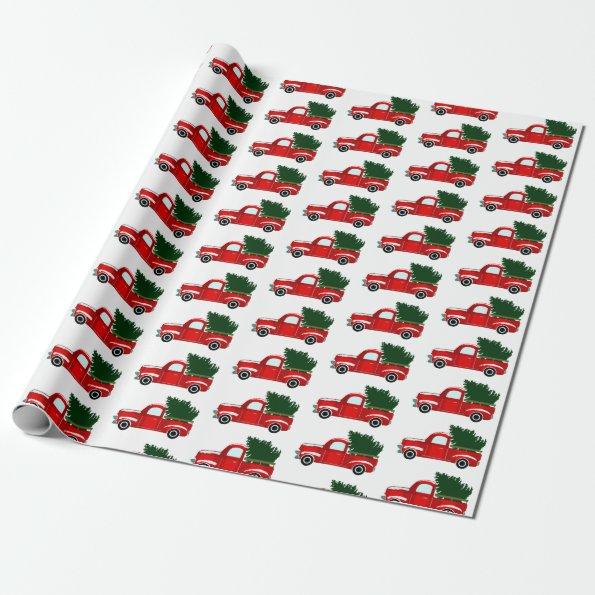 Red Christmas Truck Rustic Christmas Holiday Party Wrapping Paper