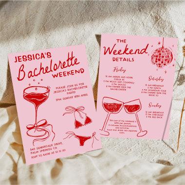 Red Cocktail Bachelorette Weekend Itinerary Party Invitations