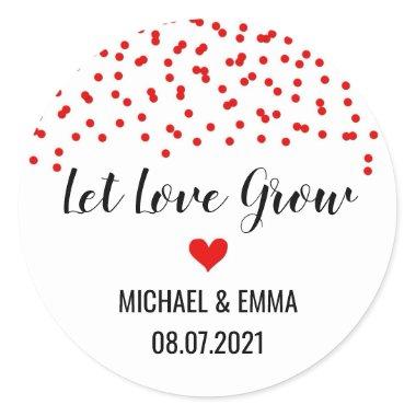 Red Confetti Heart Let Love Grow Classic Round Sticker