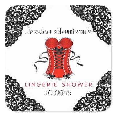 Red Corset & Black Lace Lingerie Shower Stickers