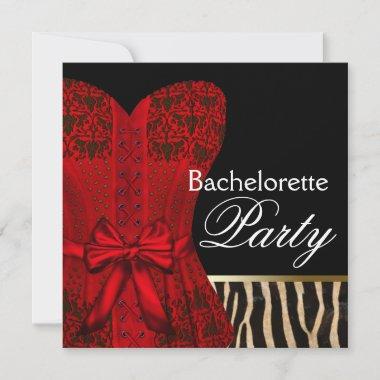 Red Corset Black Red Zebra Bachelorette Party Invitations