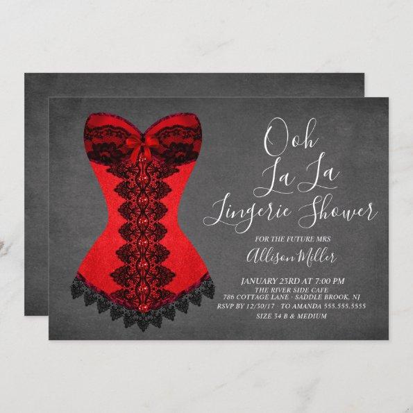 Red Corset Lingerie Bridal Shower Invitations