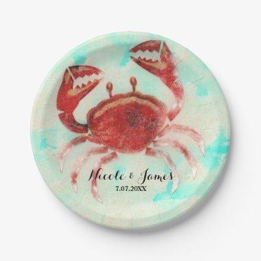 Red Crab Elegant Beach Party Engagement Custom Paper Plates