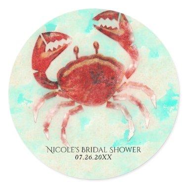 Red Crab Elegant Beach Party Engagement Favor Classic Round Sticker