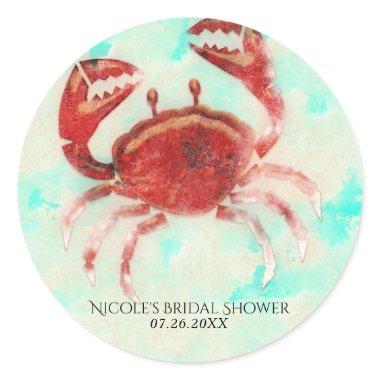 Red Crab Elegant Beach Party Engagement Favor Classic Round Sticker