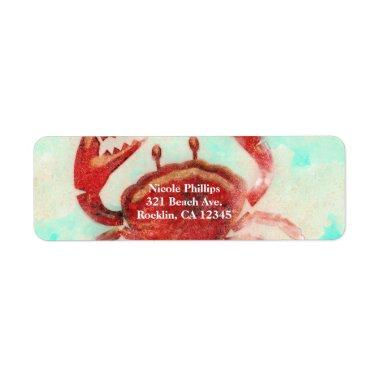 Red Crab Elegant Beach Party Engagement Invitations Label
