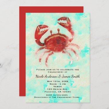 Red Crab Elegant Beach Party Engagement Shower Invitations