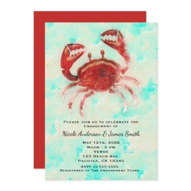 Red Crab Elegant Beach Party Engagement Shower Invitations