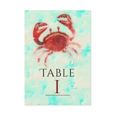 Red Crab Elegant Beach Party Table Number Card