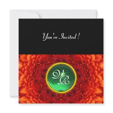 RED DAHLIA, JADE ,bright green black yellow Invitations