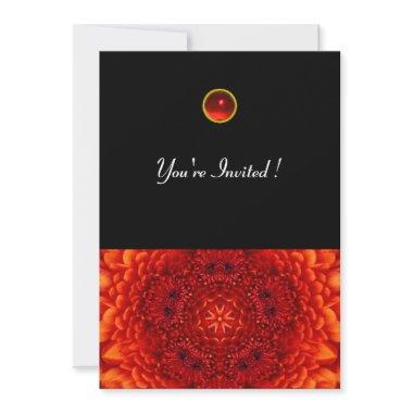 RED DAHLIA, RUBY,  bright black Invitations