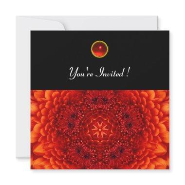 RED DAHLIA, RUBY,  bright black Invitations