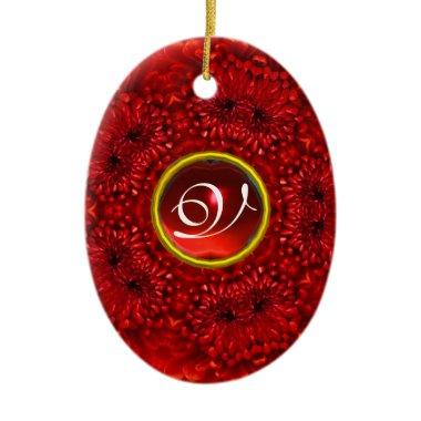 RED DAHLIA RUBY MONOGRAM CERAMIC ORNAMENT