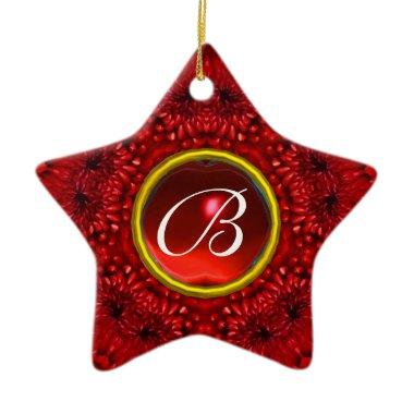 RED DAHLIA RUBY MONOGRAM Star Ceramic Ornament