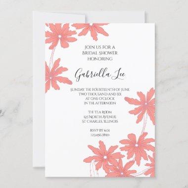 Red Daisies on White Bridal Shower Invitations