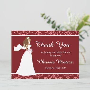 Red Damask Bridal Shower Thank You Invitations
