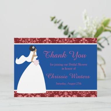 Red Damask Bridal Shower Thank You Invitations