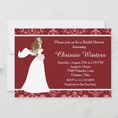 Red Damask Bride Bridal Shower Invitations
