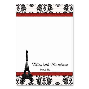 RED Damask Eiffel Tower Tent Place Invitations