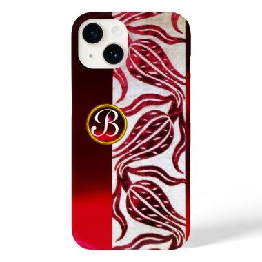 RED DAMASK VELVET TULIPS MONOGRAM Burgundy White Case-Mate iPhone 14 Case