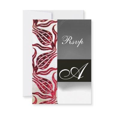 RED DAMASK VELVET TULIPS MONOGRAM Burgundy White RSVP Card