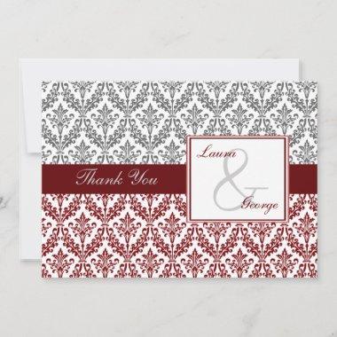 red damask wedding Thank You Invitations