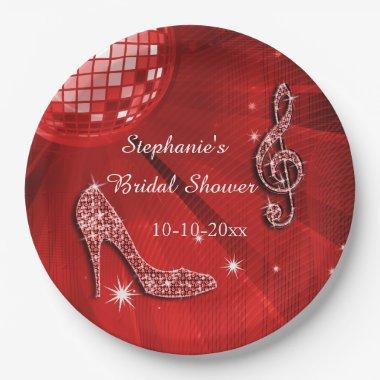 Red Disco Ball and Heels Bridal Shower Paper Plates
