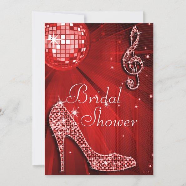 Red Disco Ball and Sparkle Heels Bridal Shower Invitations