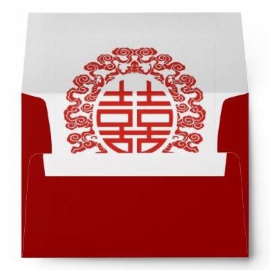 red double happiness modern chinese wedding envelope