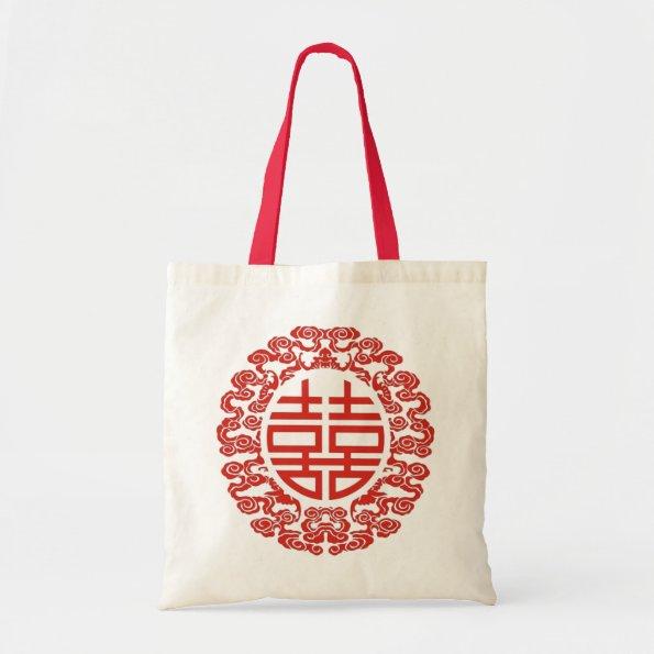 red double happiness modern chinese wedding favor tote bag