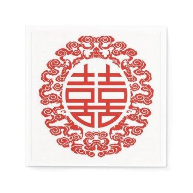 red double happiness modern chinese wedding paper napkins