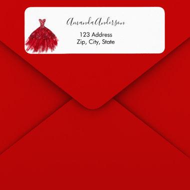 Red dress white elegant return address label