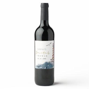 RED DUSKY BLUE LIGHTHOUSE SEA  WINE LABEL