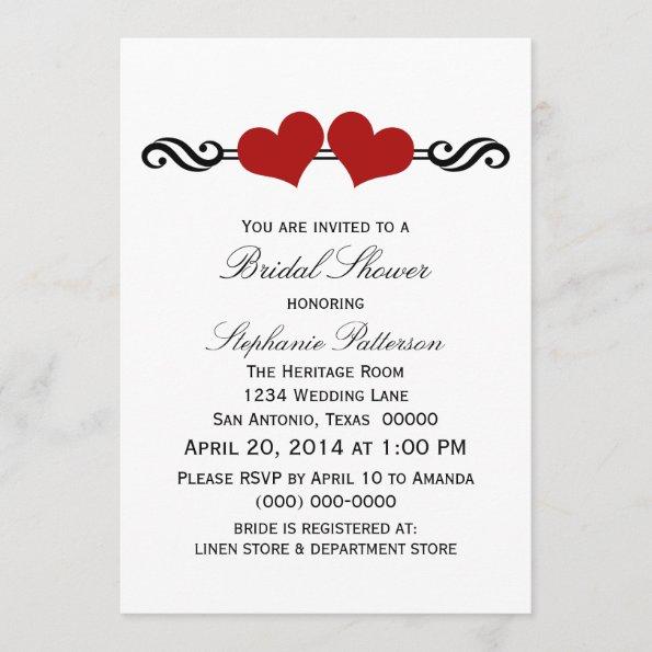 Red Elegant Hearts Bridal Shower Invite