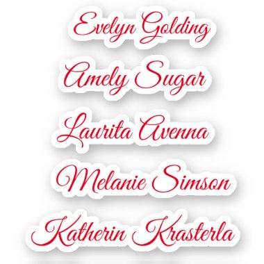 Red elegant whimsical script personalized name  sticker