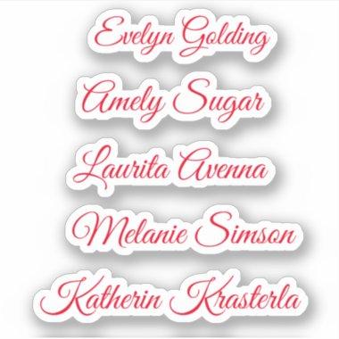 Red elegant whimsical script personalized name  sticker