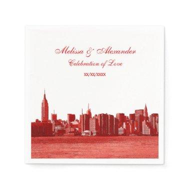 Red Etched Look NYC Skyline Silhouette, ESB #1 Paper Napkins