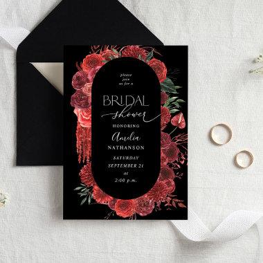Red Floral Black Bridal Shower Invitations